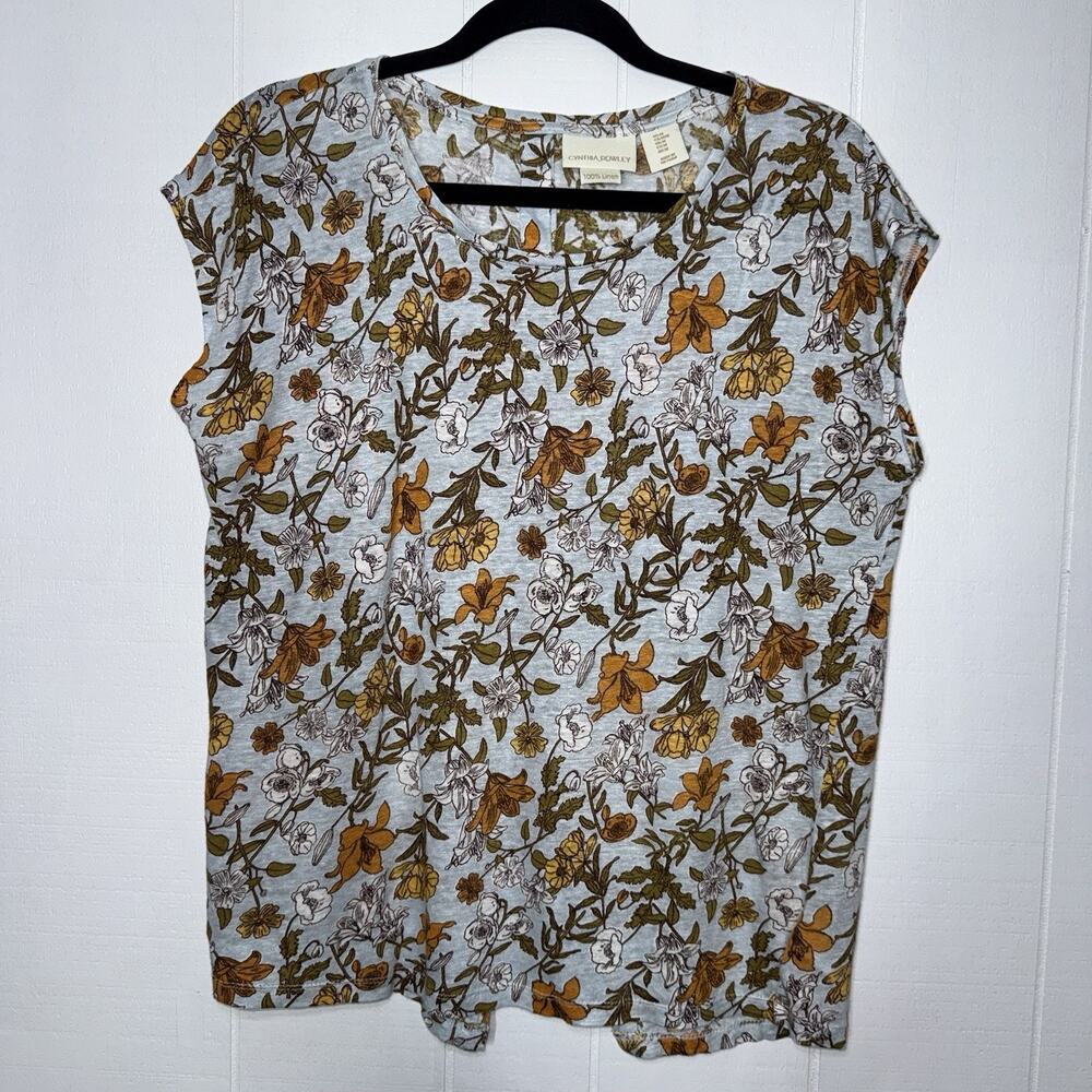 Cynthia Rowley Women’s 100% Linen Floral Top Button Up Back Size M